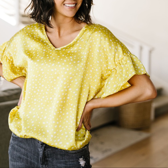 Silky Spots Ruffle Sleeve Blouse In Honey - Picture 2 of 7